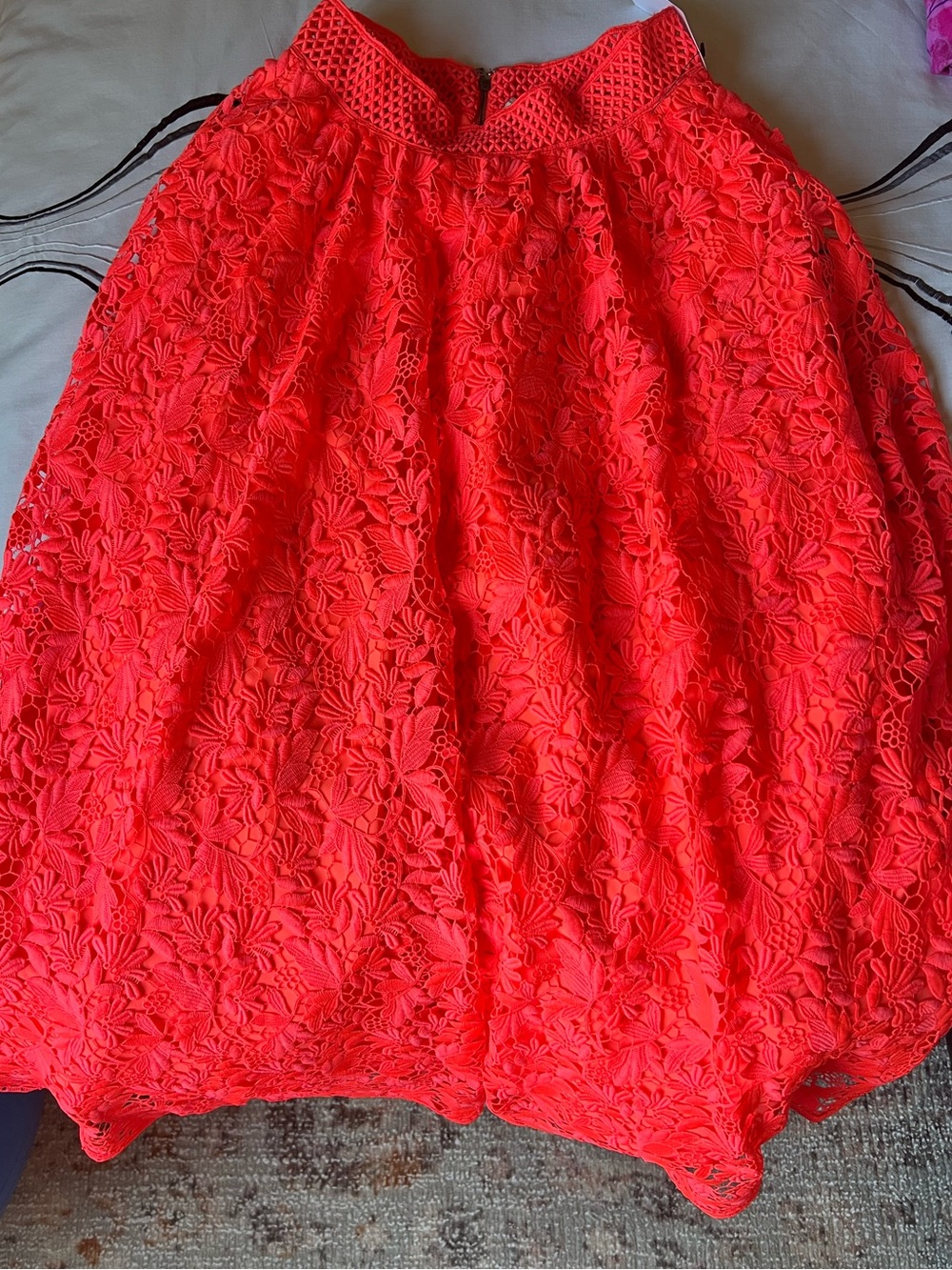 Alice + Olivia Bright Coral Lace Circle Skirt